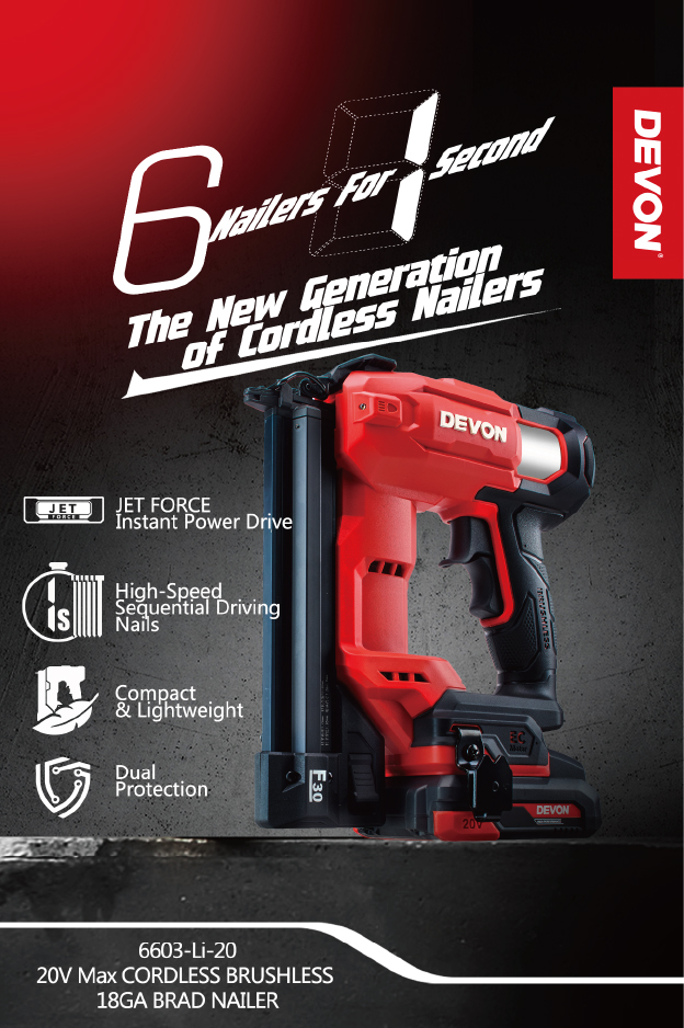 DEVON 6603-Li-20 20V Cordless F30 Brad Nailer Singapore with Lithium-Ion Battery