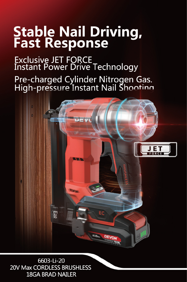 DEVON 6603-Li-20 20V Cordless F30 Brad Nailer Singapore with Lithium-Ion Battery