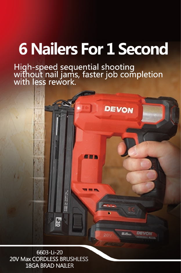 DEVON 6603-Li-20 20V Cordless F30 Brad Nailer Singapore with Lithium-Ion Battery