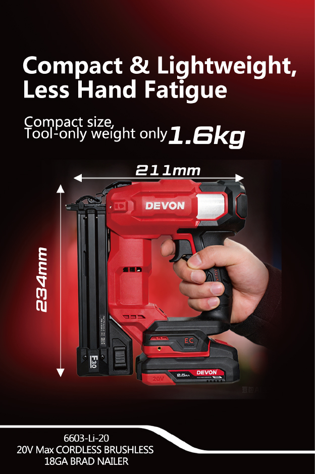 DEVON 6603-Li-20 20V Cordless F30 Brad Nailer Singapore with Lithium-Ion Battery