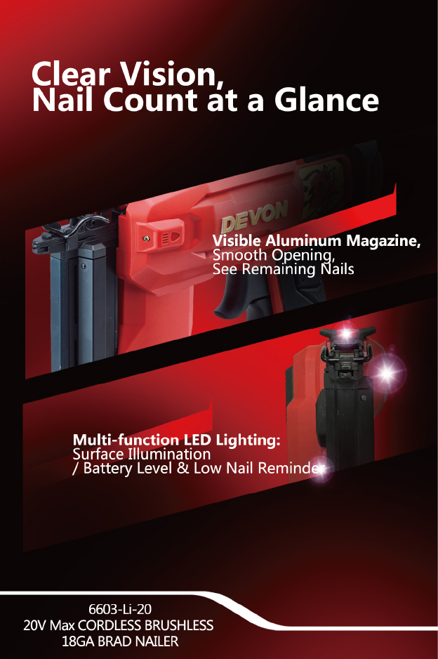DEVON 6603-Li-20 20V Cordless F30 Brad Nailer Singapore with Lithium-Ion Battery