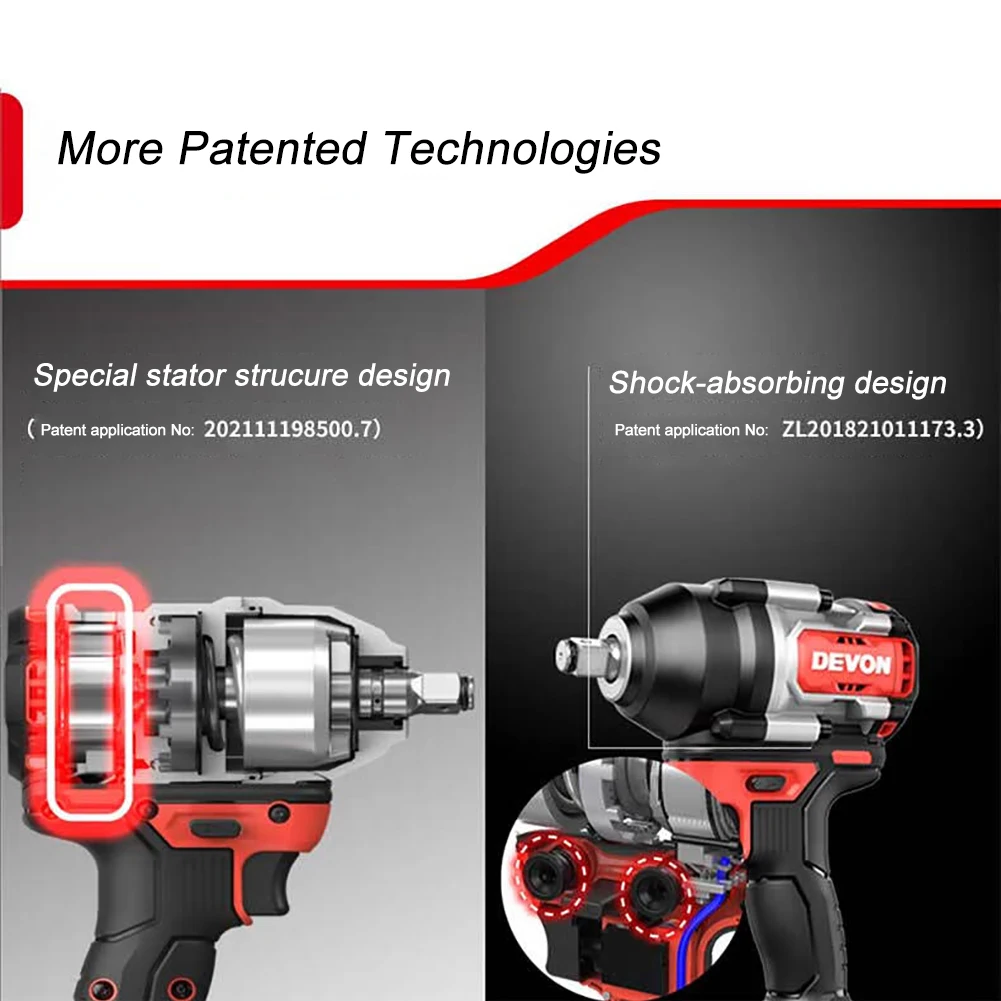 Devon 5759 Heavy Duty Cordless Impact Wrench Brushless 20v 850Nm Torque Adjustable 2400rpm 2700ipm Auto Stop Share Flex Battery