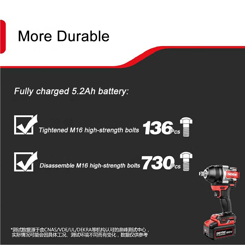 Devon 5759 Heavy Duty Cordless Impact Wrench Brushless 20v 850Nm Torque Adjustable 2400rpm 2700ipm Auto Stop Share Flex Battery