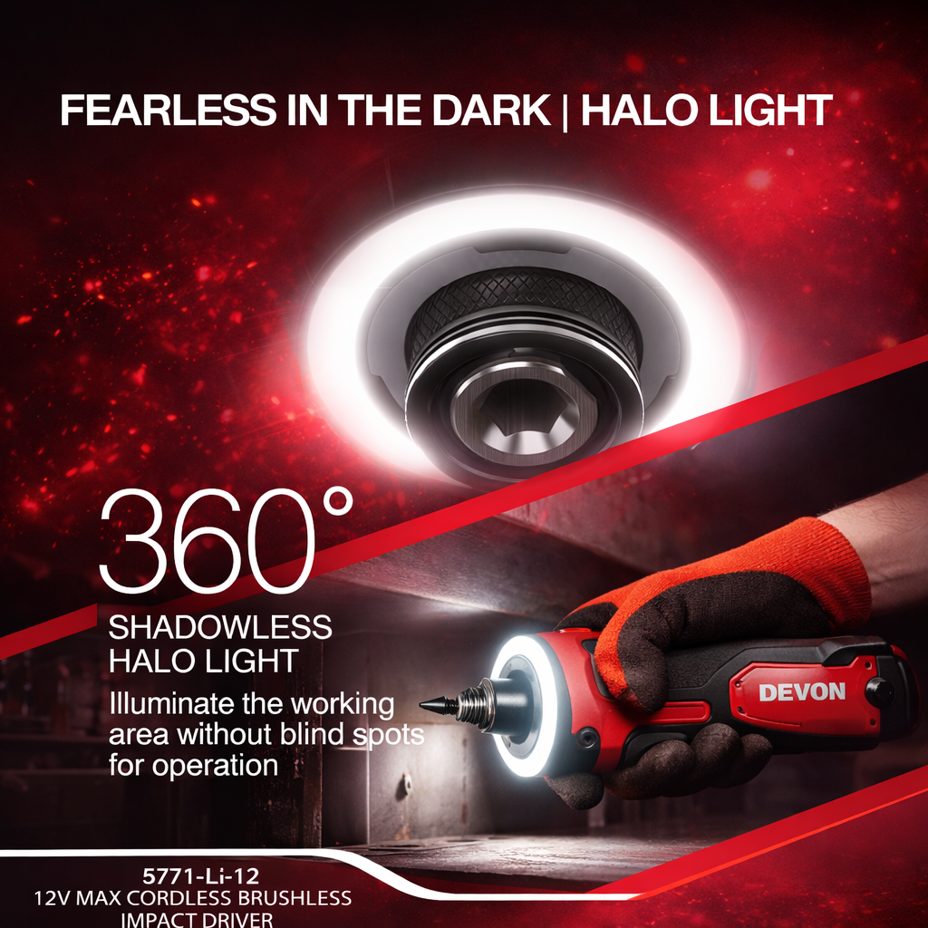 DEVON 5771-LI-12 Angle Impact Screwdriver | 12V Brushless Right Angle Impact Driver