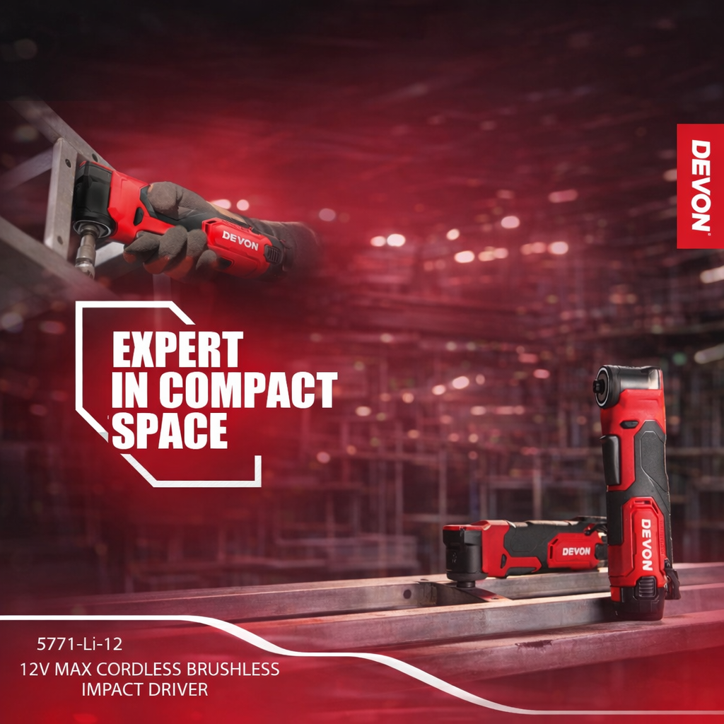 DEVON 5771-LI-12 Angle Impact Screwdriver | 12V Brushless Right Angle Impact Driver