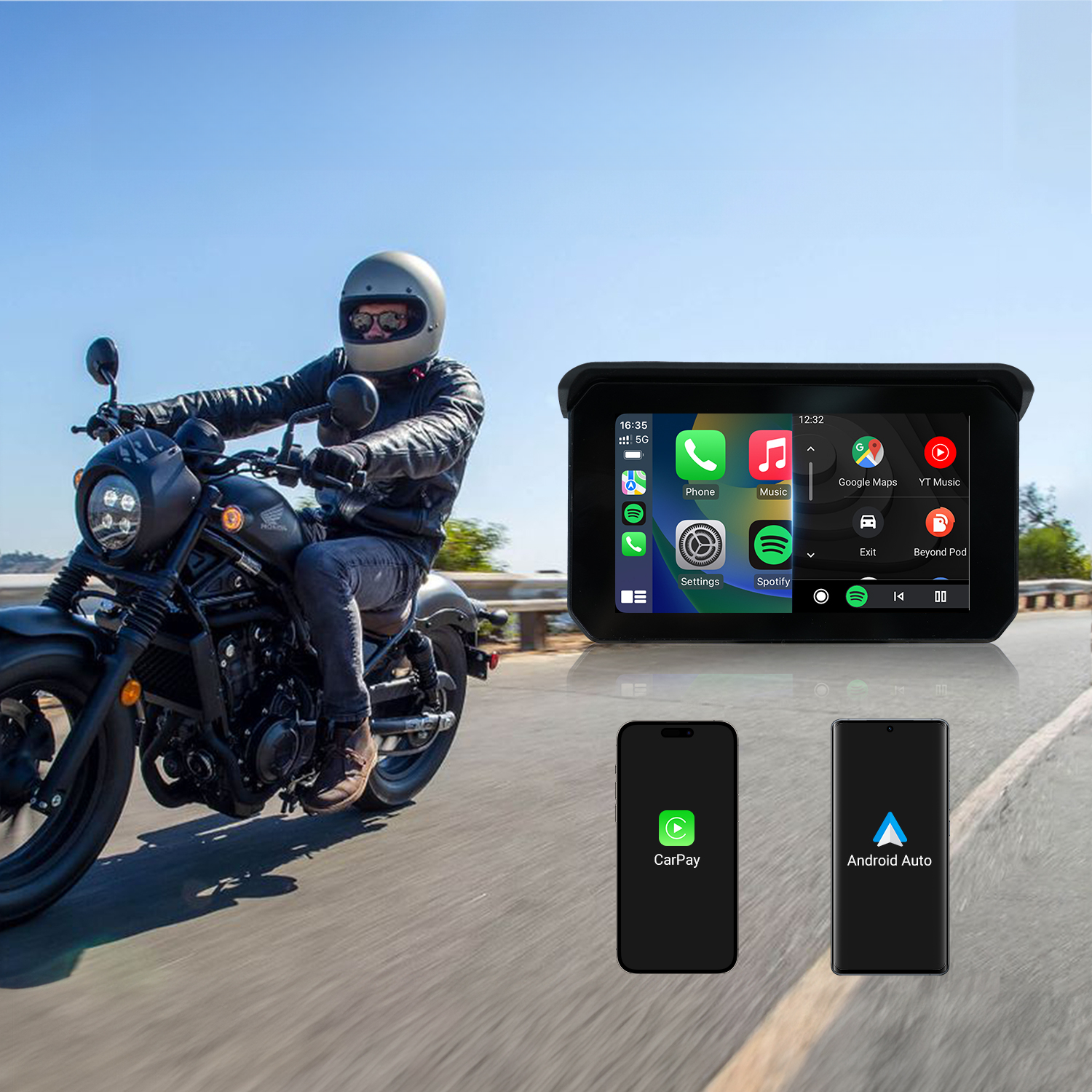 CarPlay Lite C5 SE ポータブルバイクワイヤレスCarPlay/Android Autoスクリーン