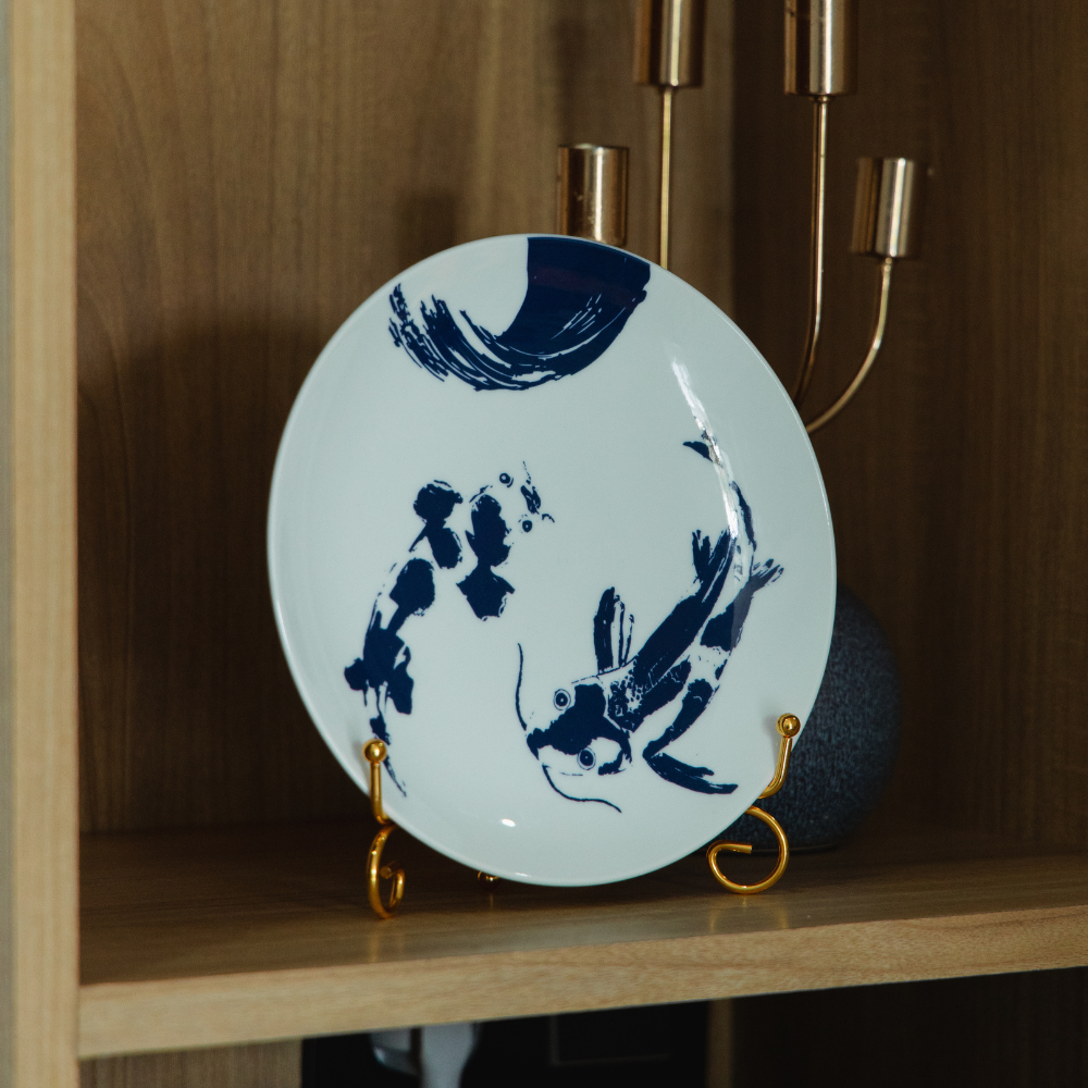 BLUE KOI PORCELAIN PLATE