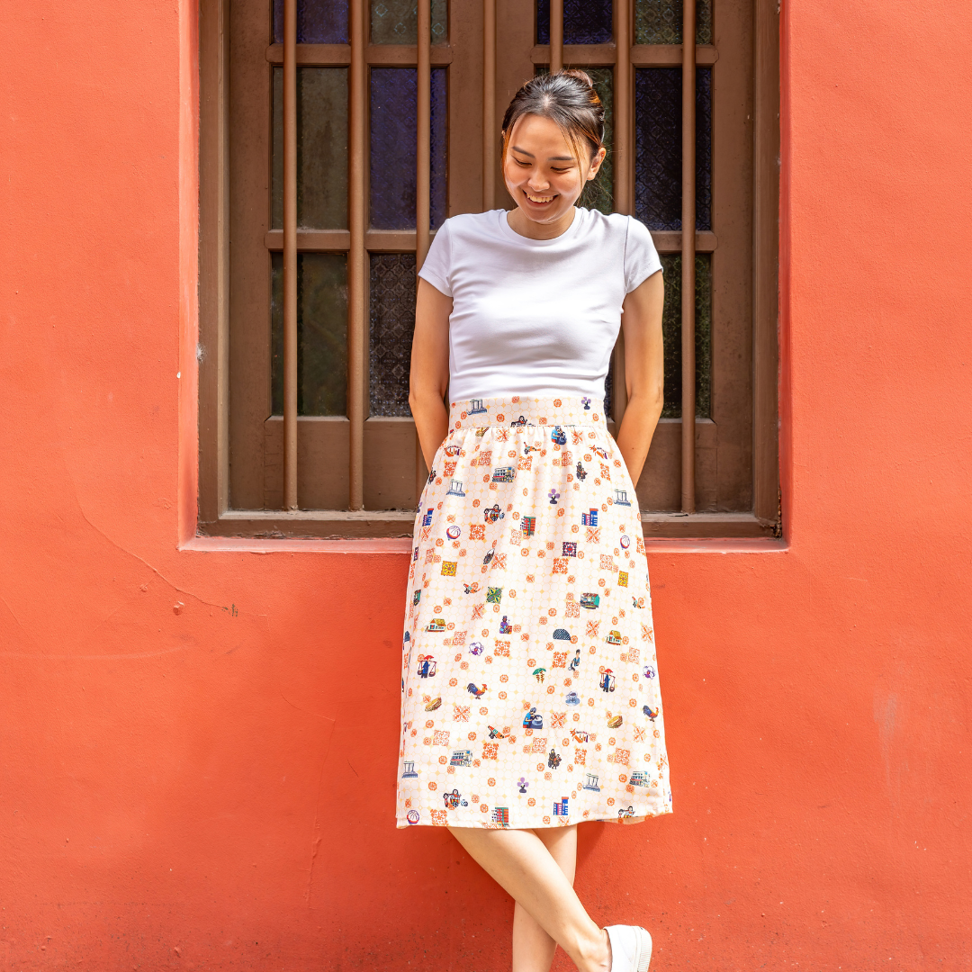 SG60 THREADS OF SINGAPORE COLLECTION - ORANGE GATHERED SKIRT