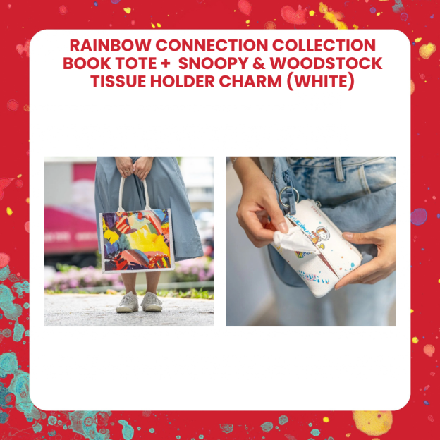 RAINBOW CONNECTION COLLECTION - BOOK TOTE & GALACTIC PLAYGROUND COLLECTION - SNOOPY & WOODSTOCK TISSUE HOLDER CHARM (WHITE)  BUNDLE