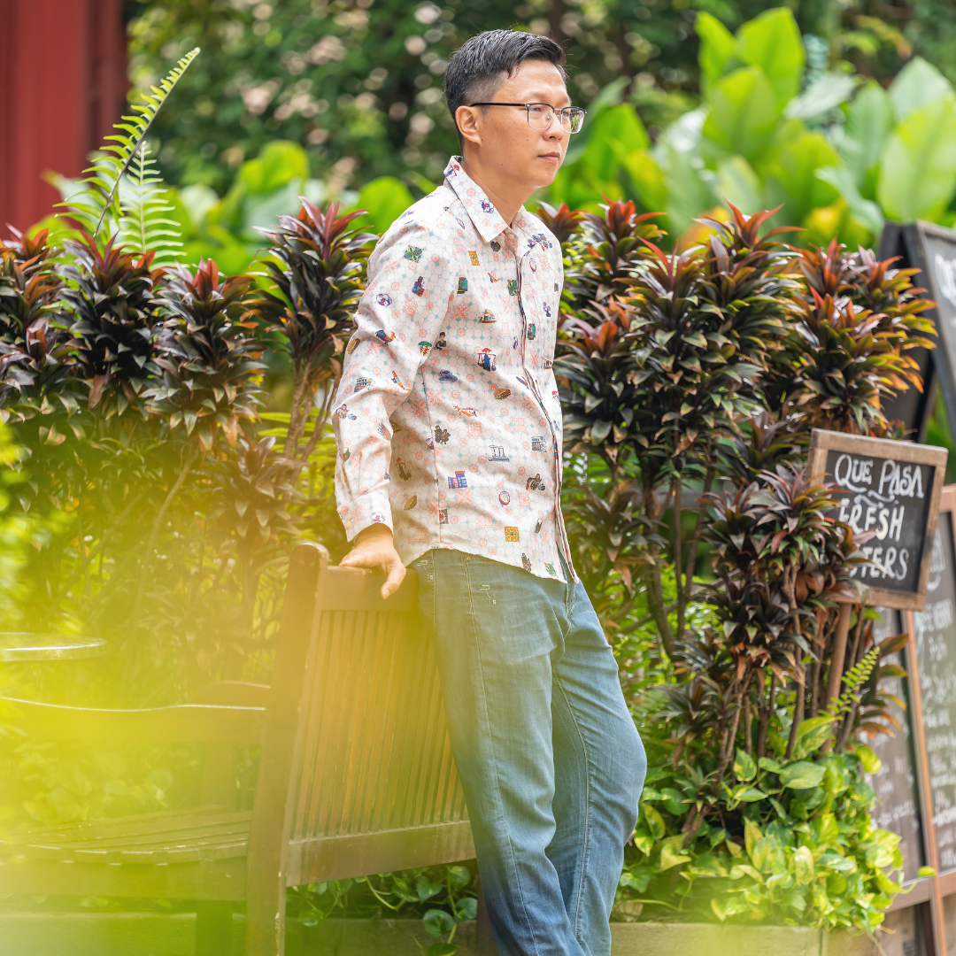 SG60 THREADS OF SINGAPORE COLLECTION - TEAL LONG SLEEVE MEN'S SHIRT