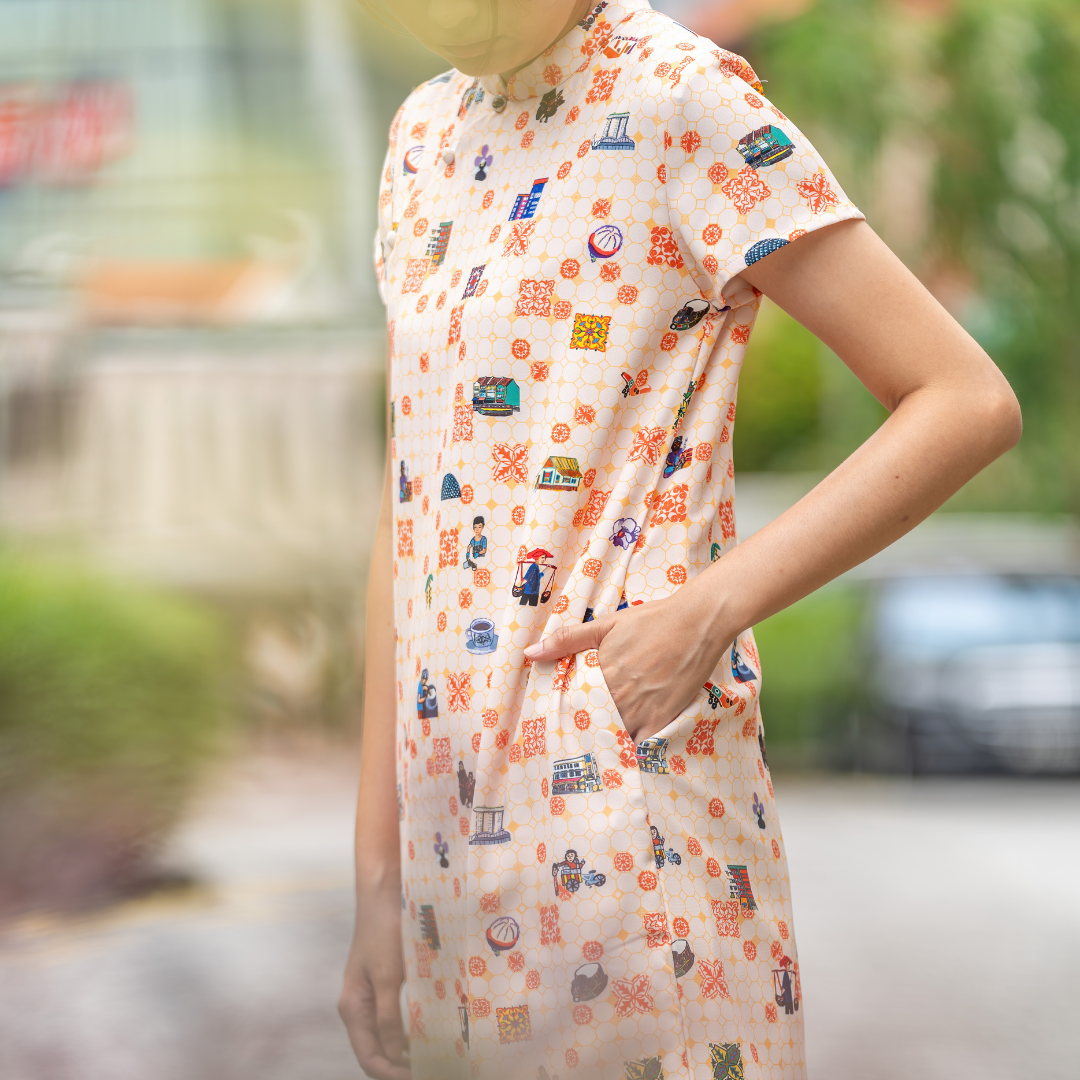 SG60 THREADS OF SINGAPORE COLLECTION - ORANGE CHEONGSAM DRESS