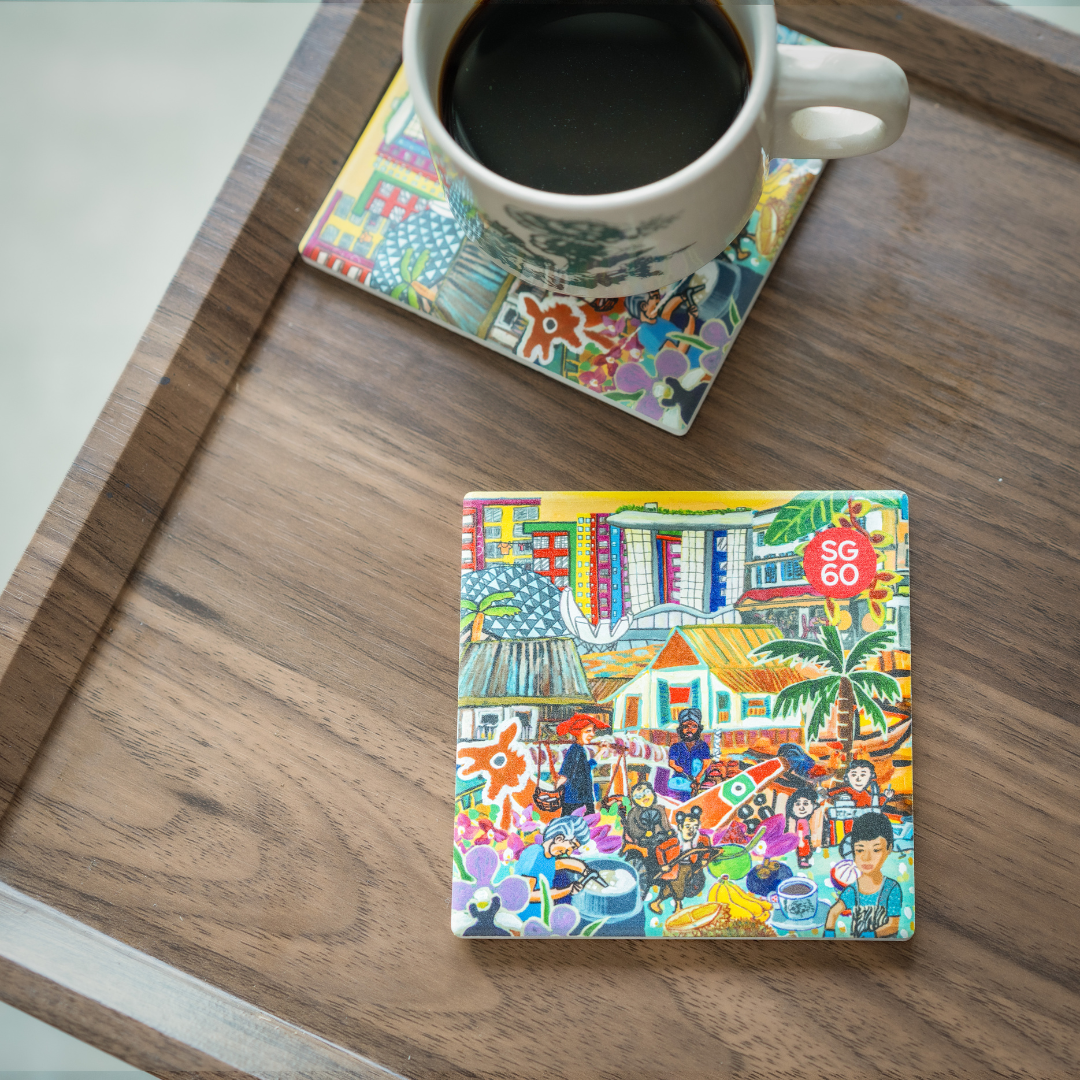 THREADS OF SINGAPORE COLLECTION -   CERAMIC COASTER (SET OF TWO)