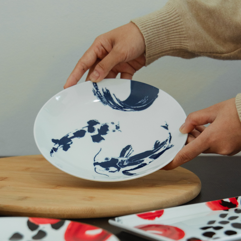 BLUE KOI PORCELAIN PLATE