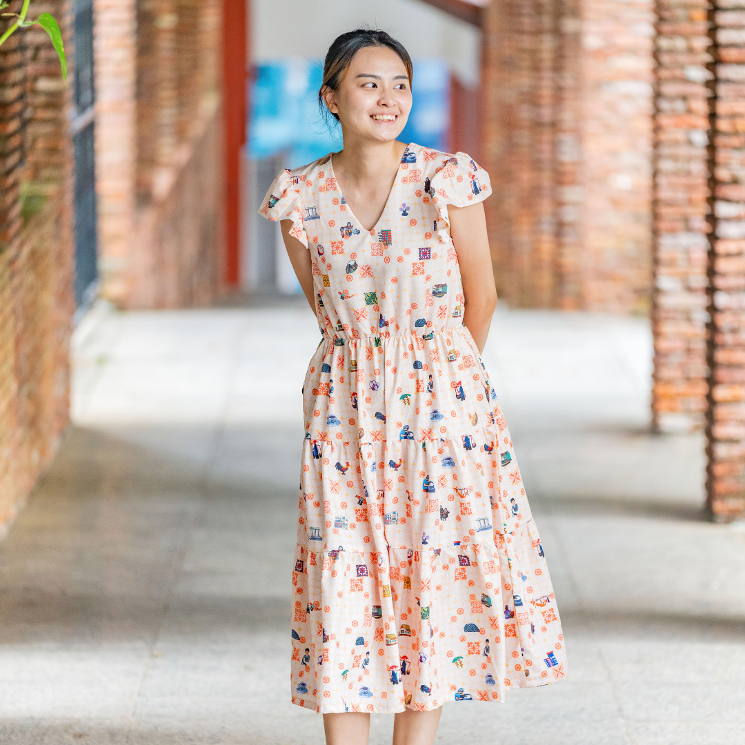 SG60 THREADS OF SINGAPORE COLLECTION - ORANGE TIERED DRESS