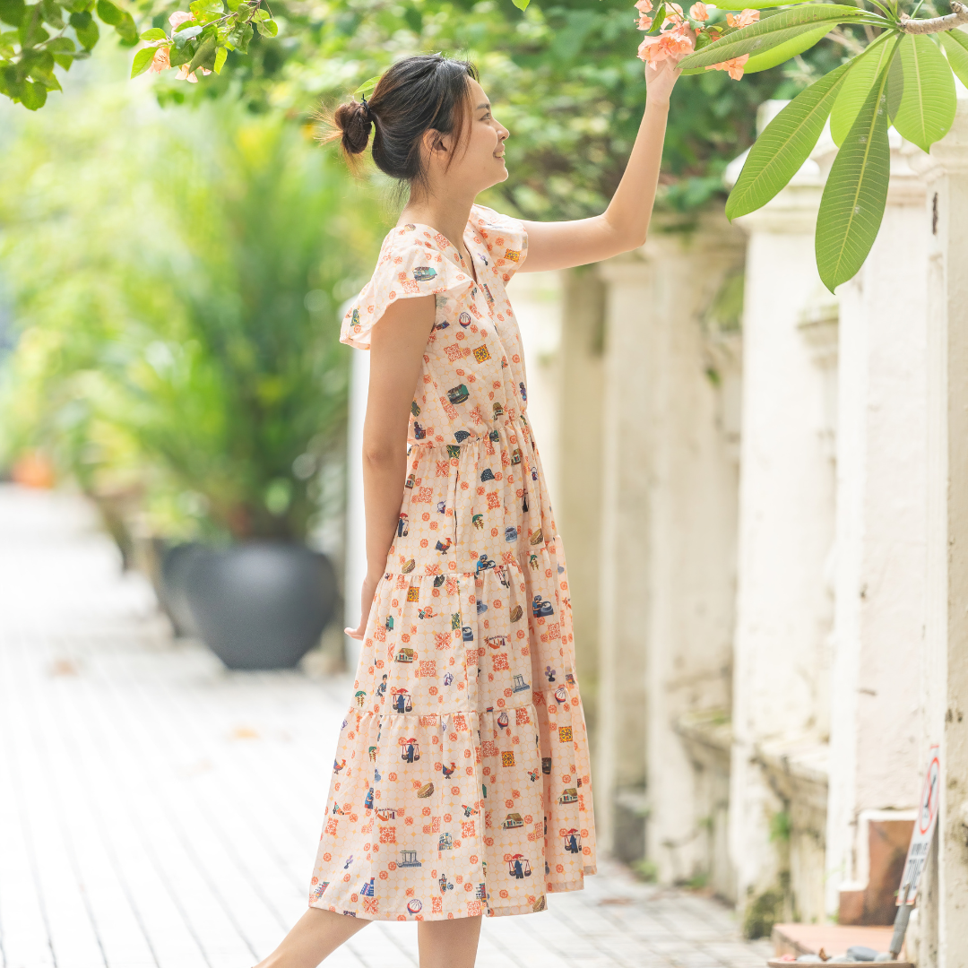 SG60 THREADS OF SINGAPORE COLLECTION - ORANGE TIERED DRESS