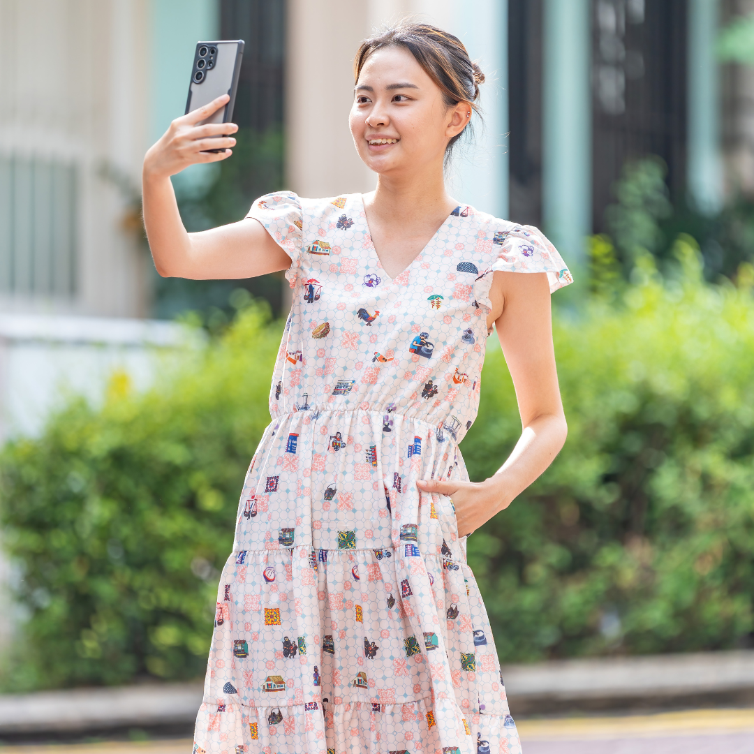 SG60 THREADS OF SINGAPORE COLLECTION - TEAL TIERED DRESS