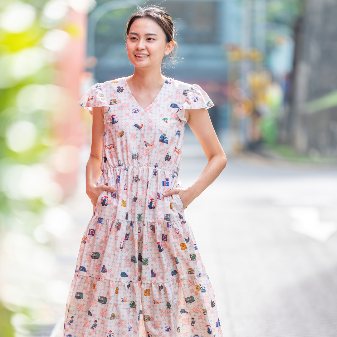 SG60 THREADS OF SINGAPORE COLLECTION - TEAL TIERED DRESS