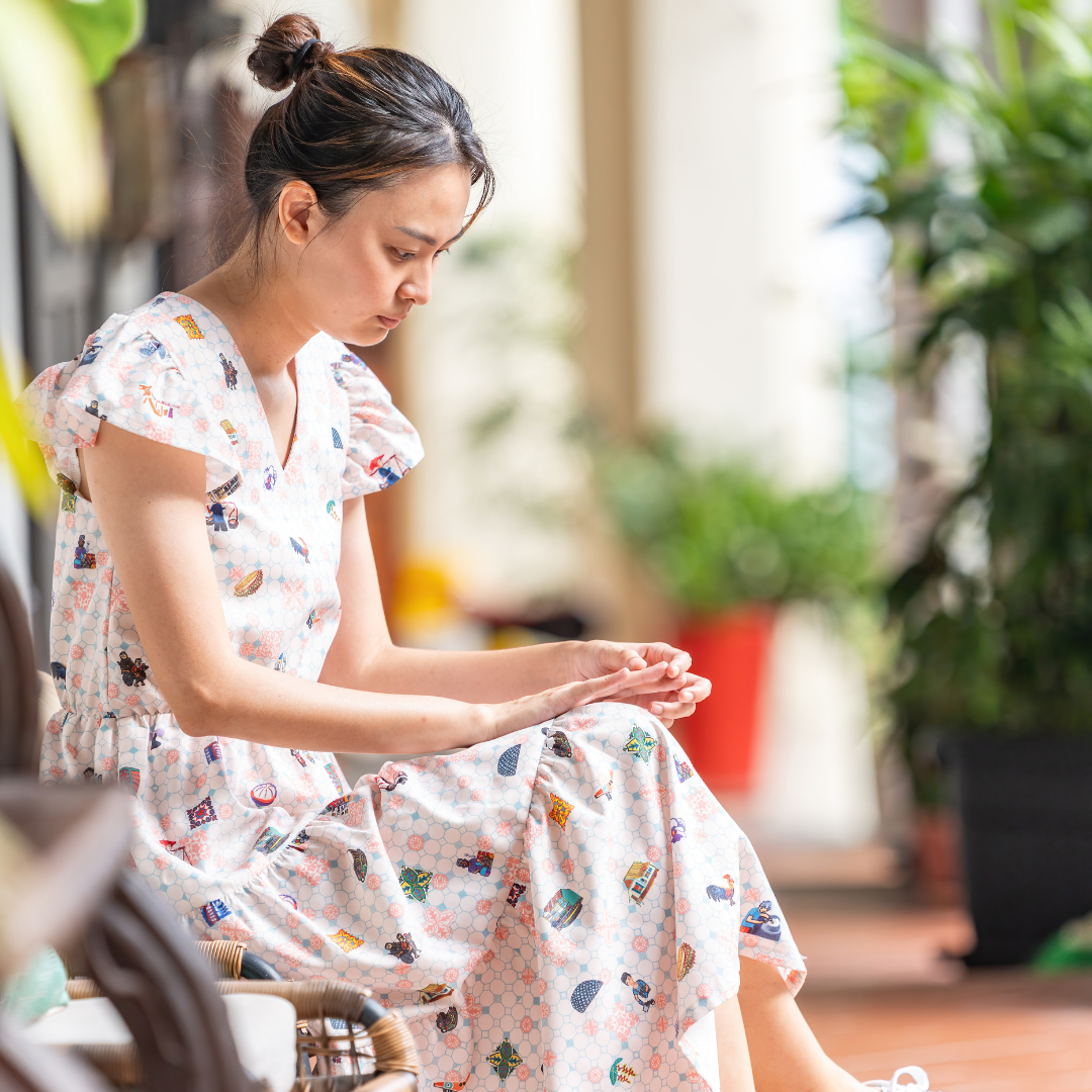 SG60 THREADS OF SINGAPORE COLLECTION - TEAL TIERED DRESS