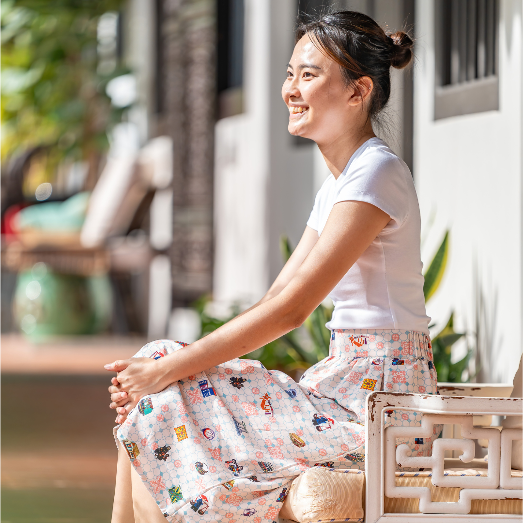 SG60 THREADS OF SINGAPORE COLLECTION - TEAL GATHERED SKIRT