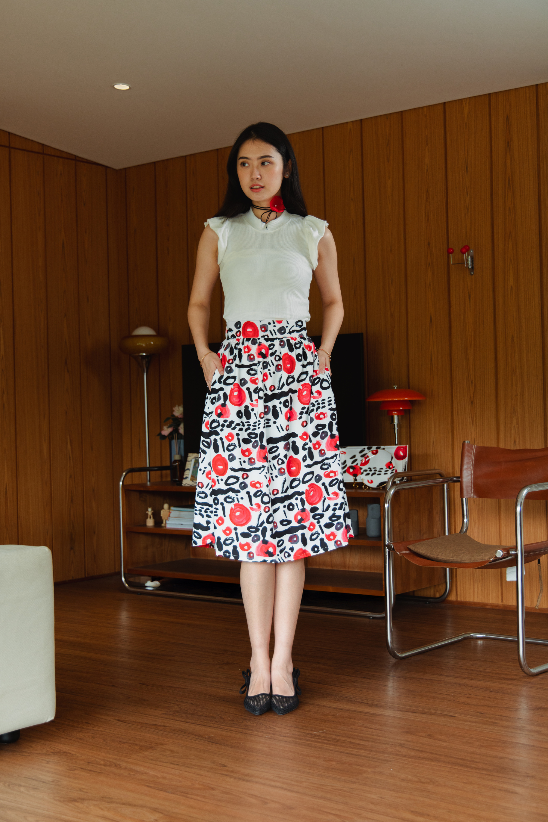 ORIENTAL SYMPHONY COLLECTION -  WHITE GATHERED SKIRT