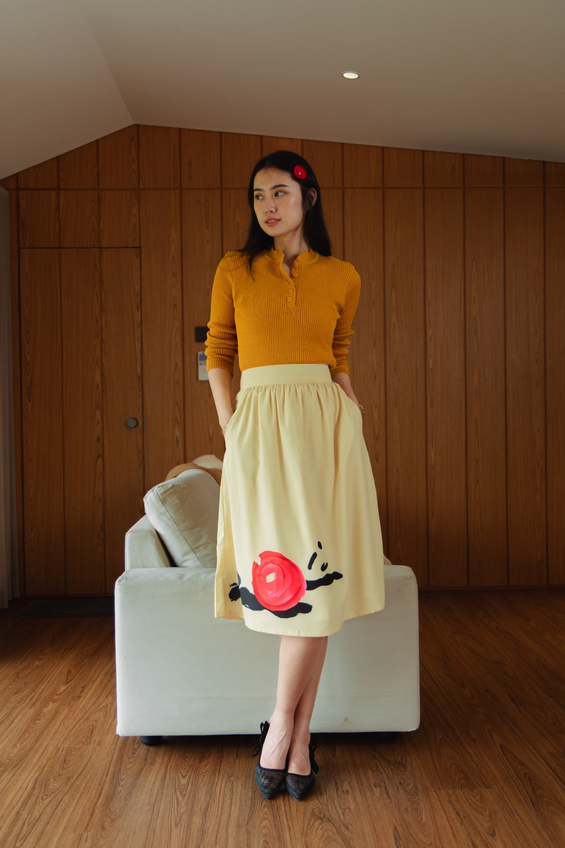 ORIENTAL SYMPHONY COLLECTION -  BEIGE GATHERED SKIRT