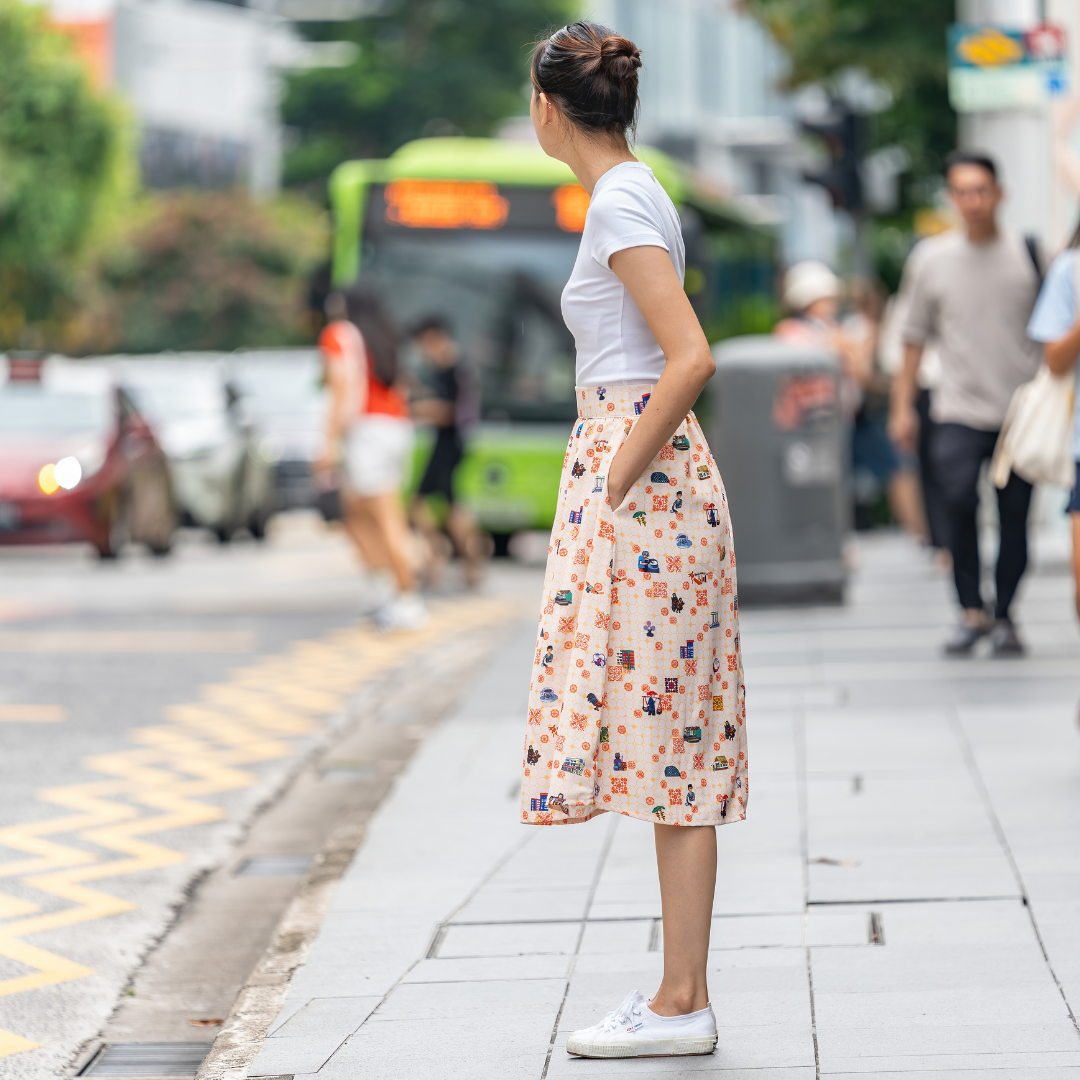 SG60 THREADS OF SINGAPORE COLLECTION - ORANGE GATHERED SKIRT