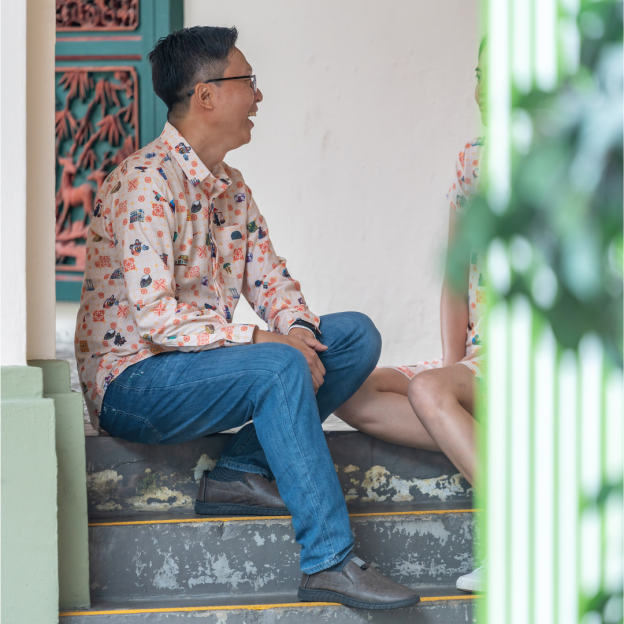 SG60 THREADS OF SINGAPORE COLLECTION - ORANGE LONG SLEEVE MEN'S SHIRT