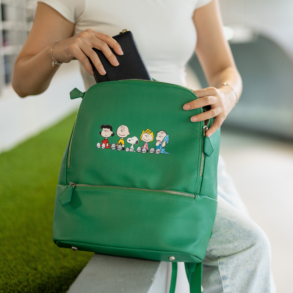 THE GALACTIC PLAYGROUND COLLECTION - SNOOPY & WOODSTOCK LARGE BACKPACK (FOREST GREEN)