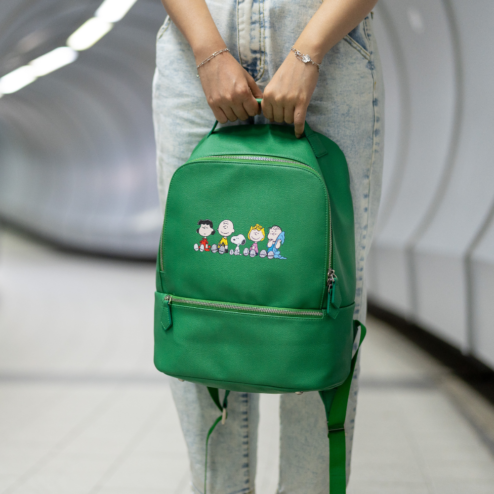 THE GALACTIC PLAYGROUND COLLECTION - SNOOPY & WOODSTOCK LARGE BACKPACK (FOREST GREEN)
