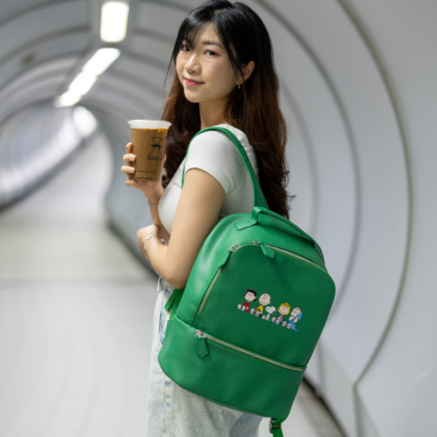 THE GALACTIC PLAYGROUND COLLECTION - SNOOPY & WOODSTOCK LARGE BACKPACK (FOREST GREEN)