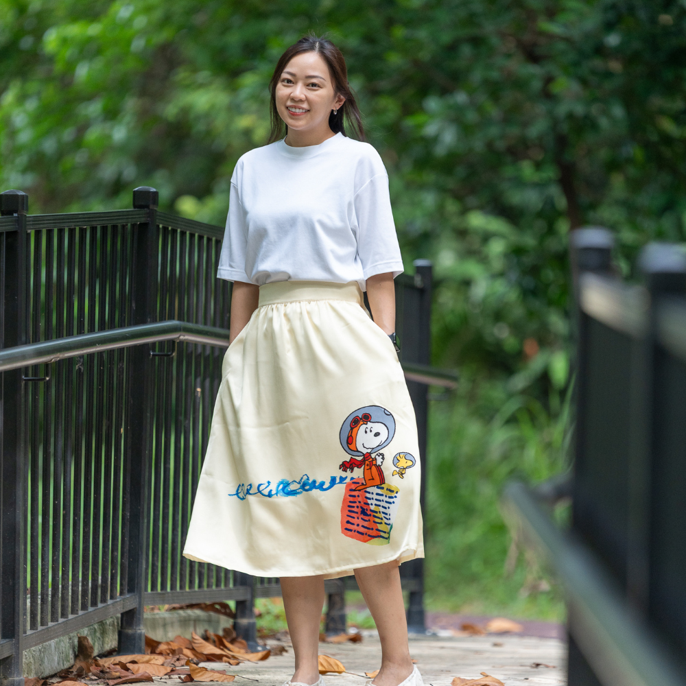 GALACTIC PLAYGROUND COLLECTION - SNOOPY & WOODSTOCK GATHERED SKIRT