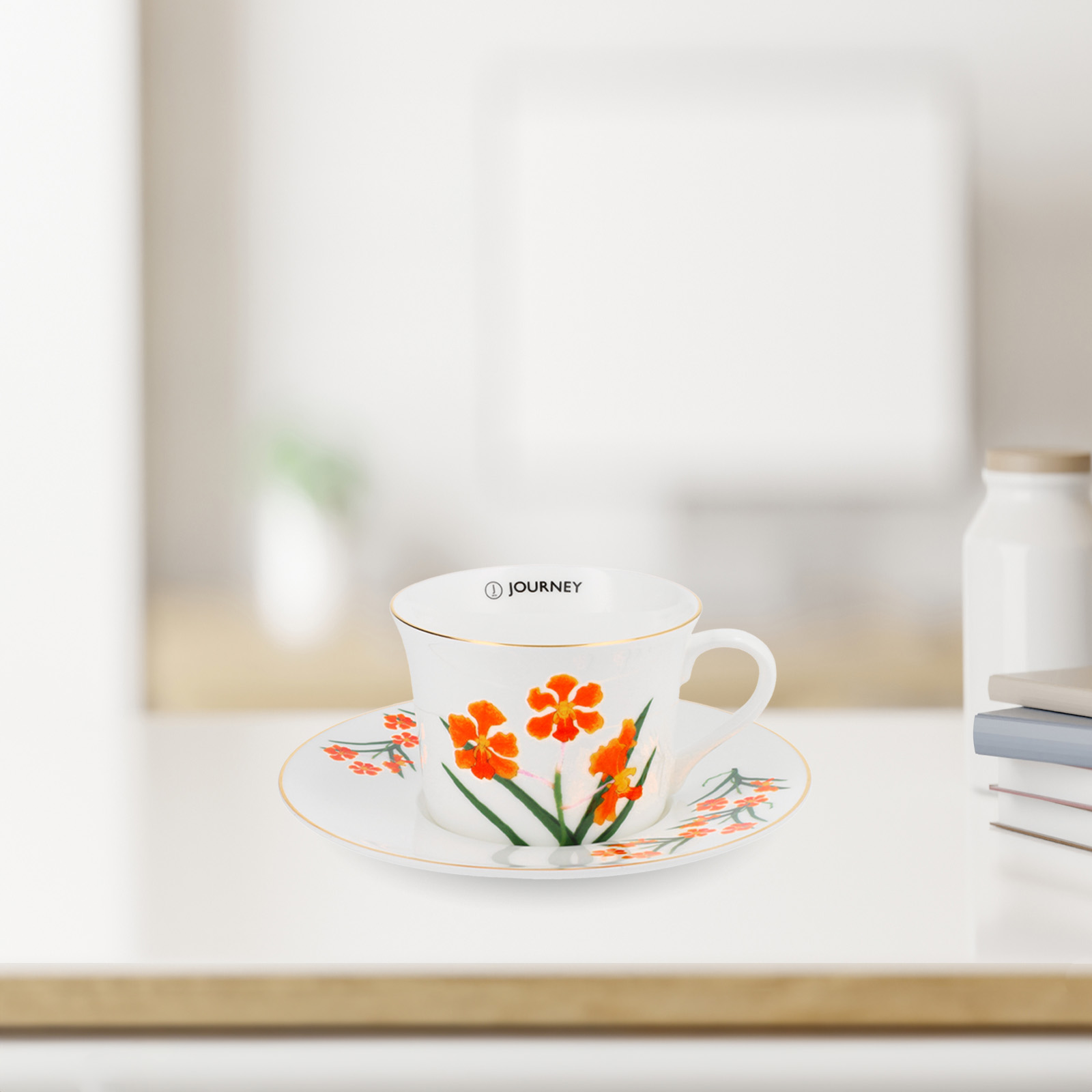 PAPILIONANDA ORCHID WHITE - BONE CHINA CUP AND SAUCER