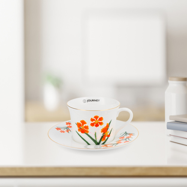 PAPILIONANDA ORCHID WHITE - BONE CHINA CUP AND SAUCER