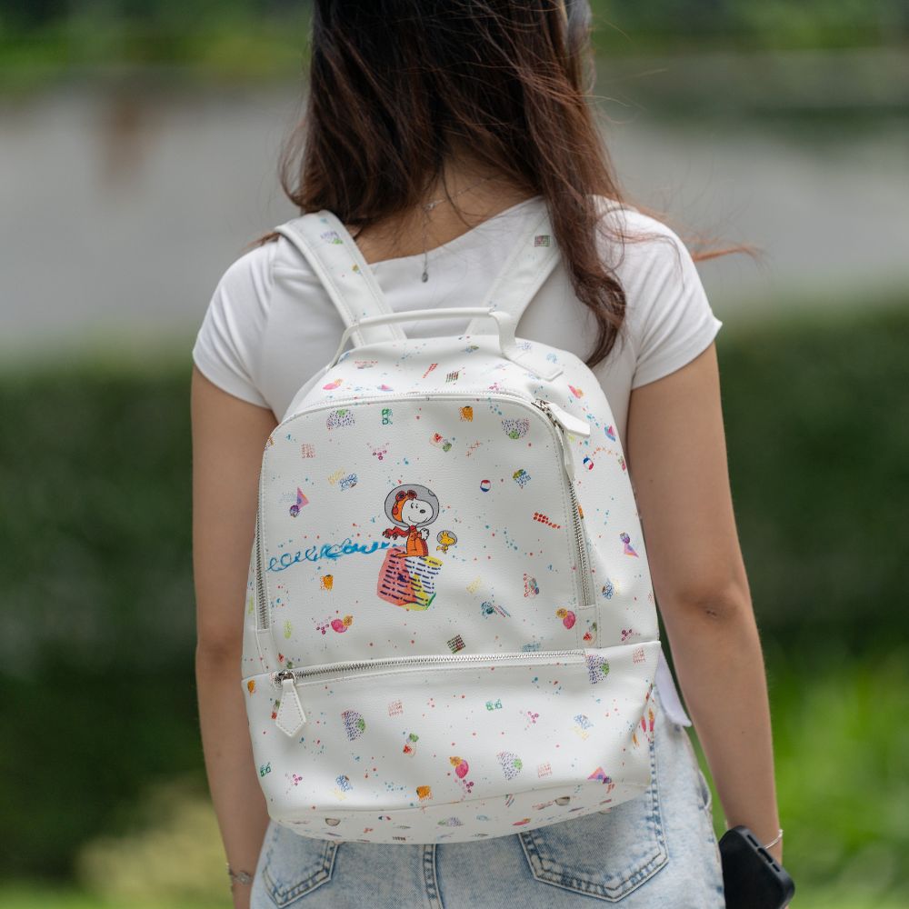 THE GALACTIC PLAYGROUND COLLECTION - SNOOPY & WOODSTOCK LARGE BACKPACK (WHITE)