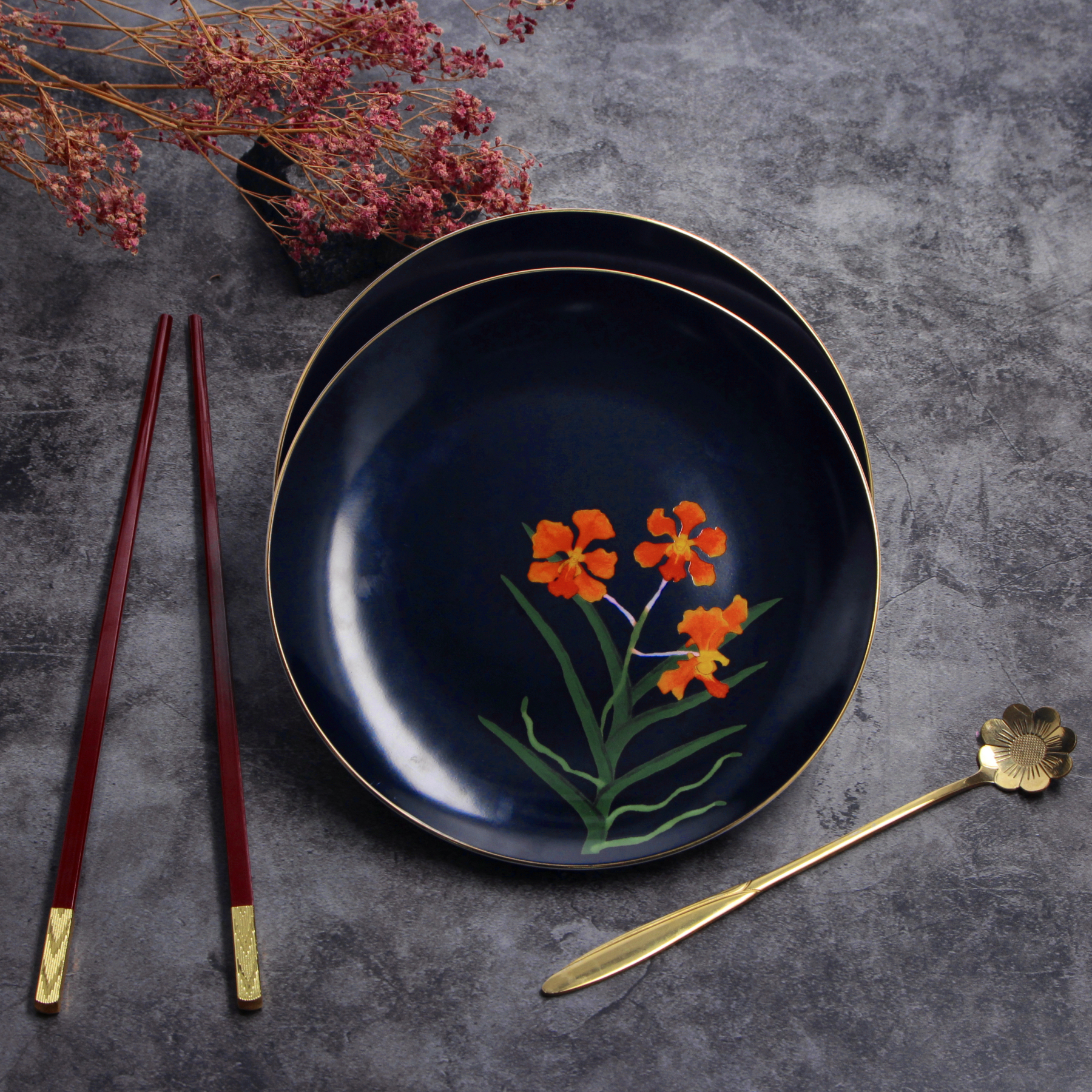 PAPILIONANDA ORCHID MIDNIGHT - BONE CHINA PLATE