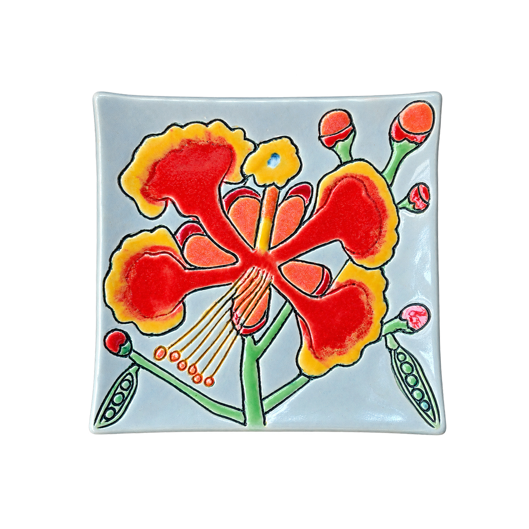 BOTANY LOVE - PEACOCK FLOWER CERAMIC PLATE (JOURNEY HANDICRAFTS)
