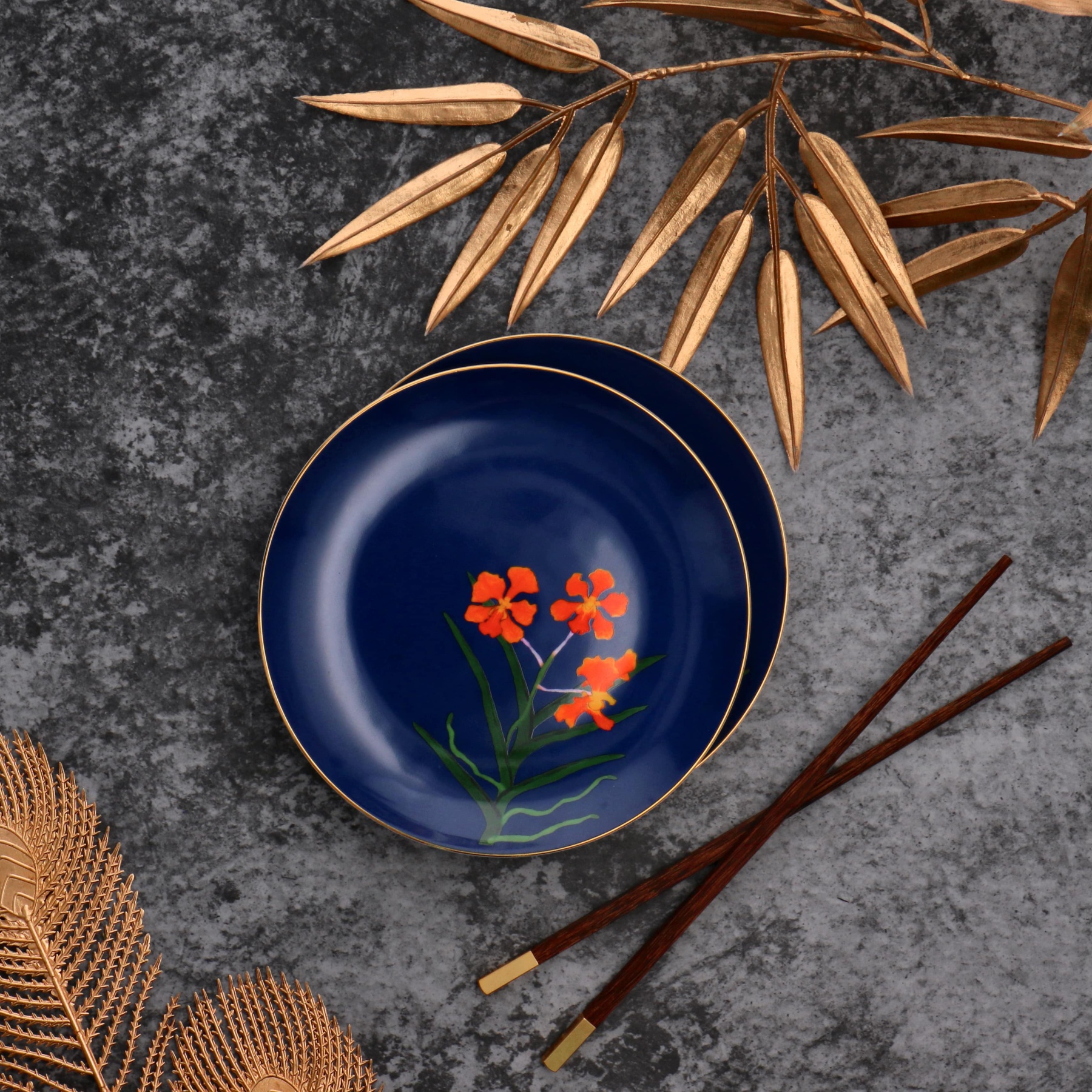 PAPILIONANDA ORCHID ROYAL BLUE - BONE CHINA PLATE