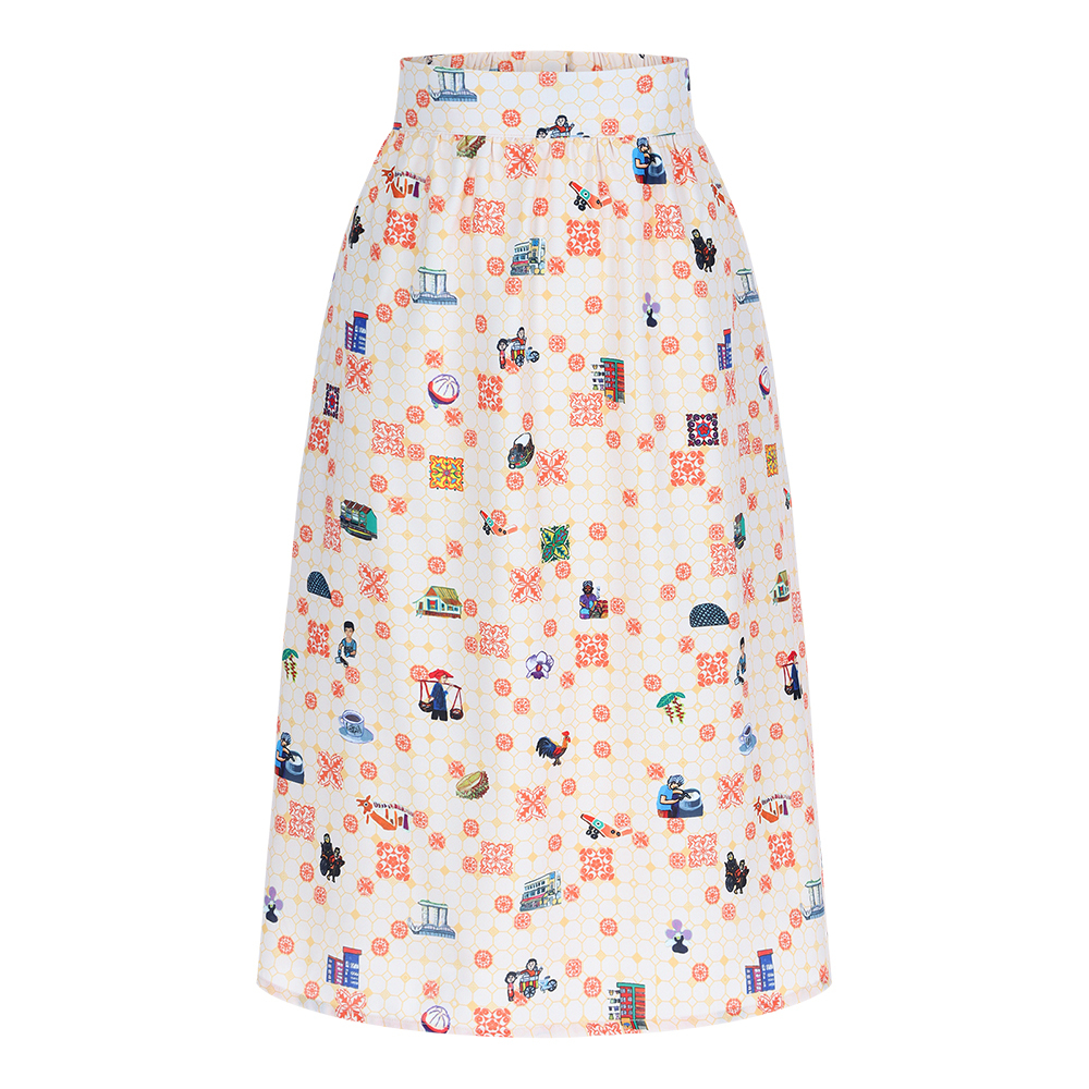 SG60 THREADS OF SINGAPORE COLLECTION - ORANGE GATHERED SKIRT