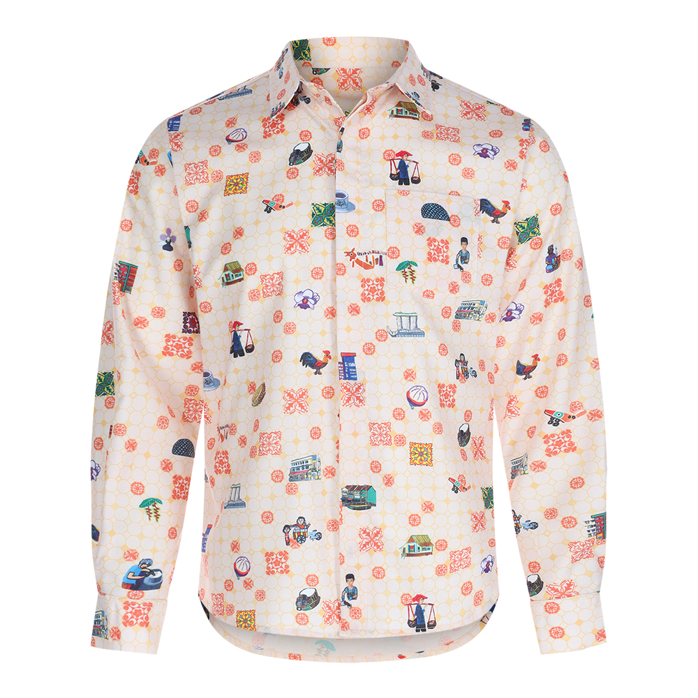 SG60 THREADS OF SINGAPORE COLLECTION - ORANGE LONG SLEEVE MEN'S SHIRT