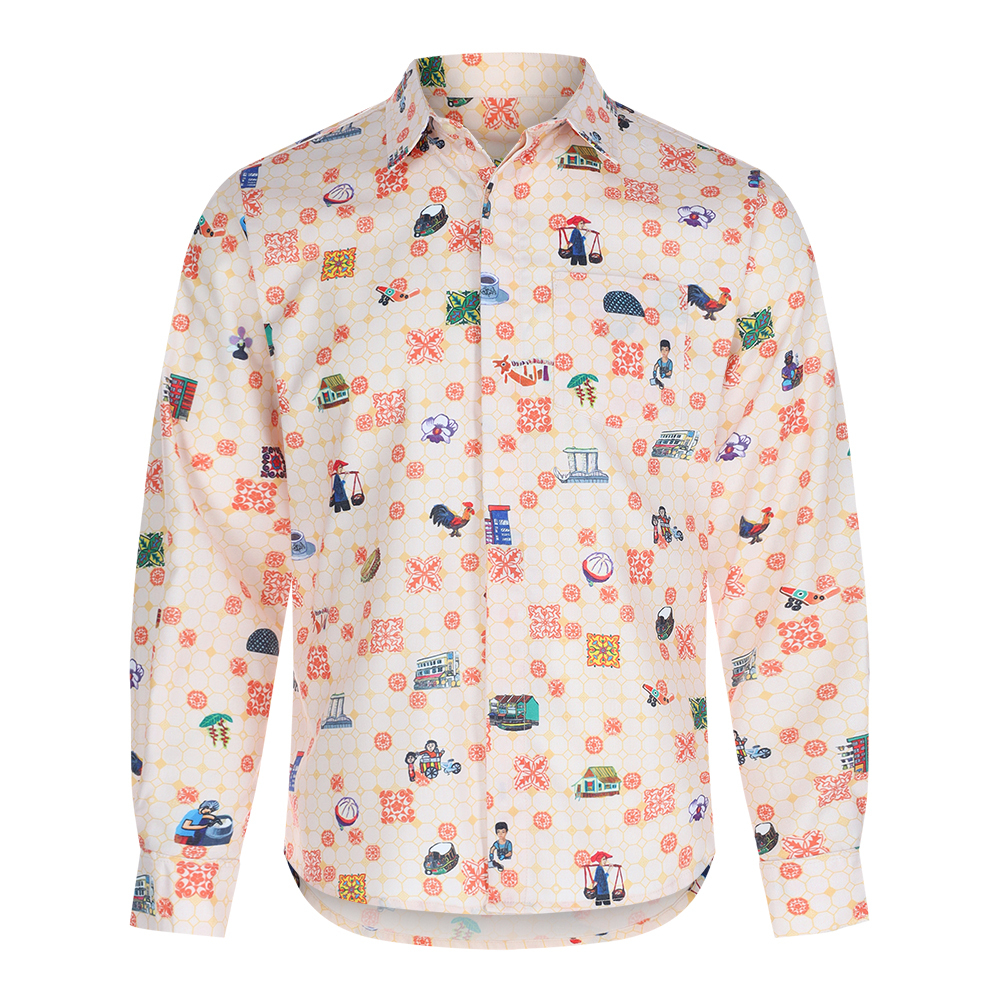 SG60 THREADS OF SINGAPORE COLLECTION - ORANGE LONG SLEEVE MEN'S SHIRT