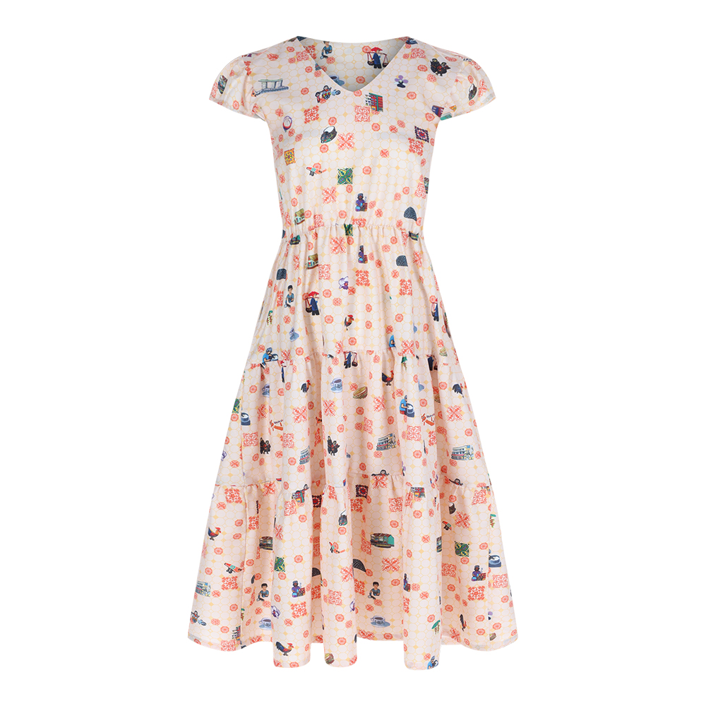 SG60 THREADS OF SINGAPORE COLLECTION - ORANGE TIERED DRESS