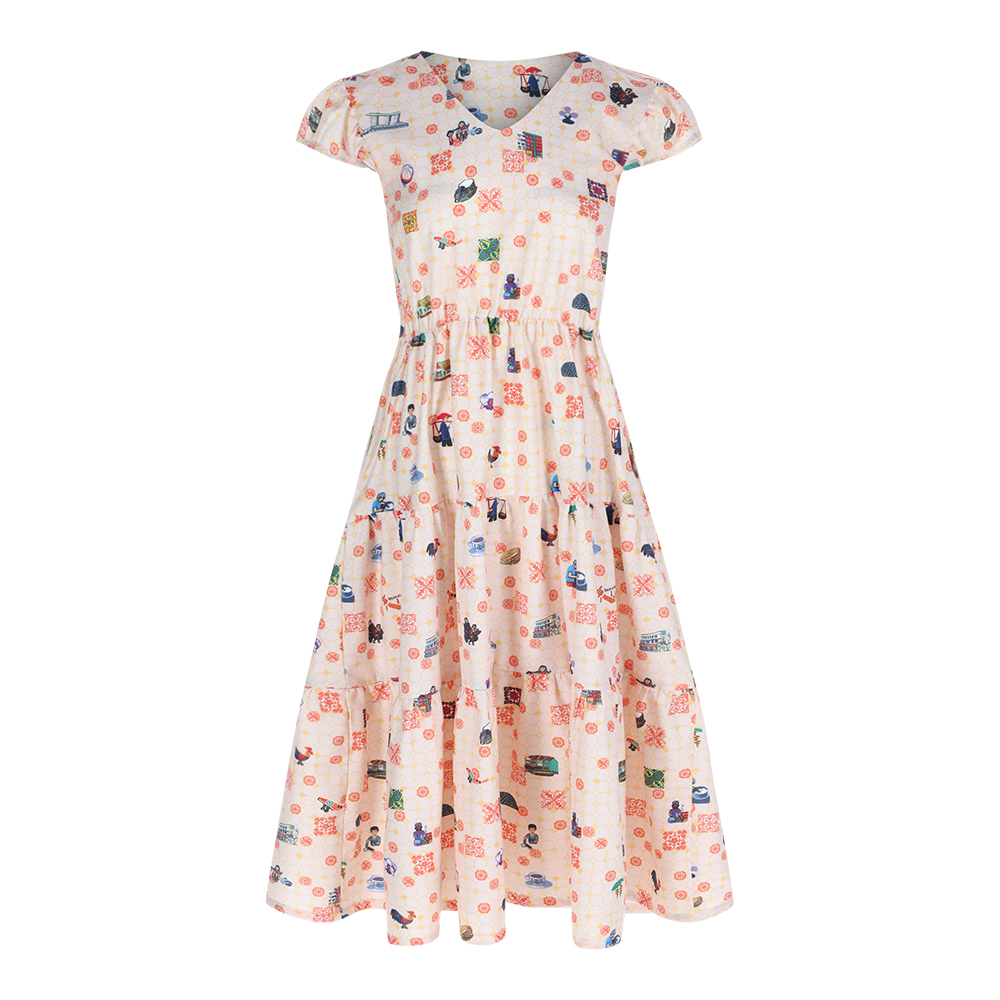 SG60 THREADS OF SINGAPORE COLLECTION - ORANGE TIERED DRESS