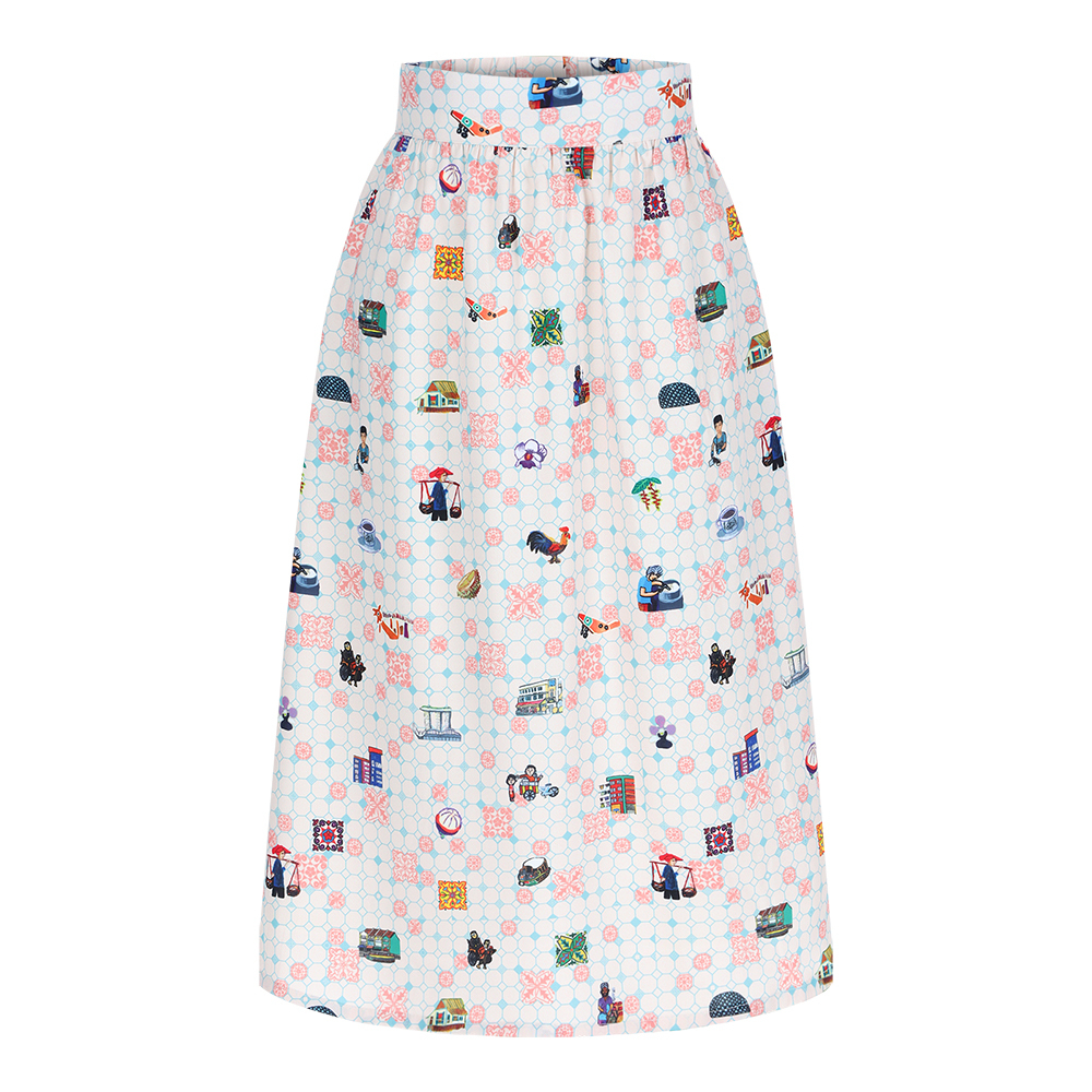 SG60 THREADS OF SINGAPORE COLLECTION - TEAL GATHERED SKIRT