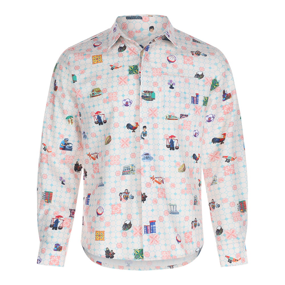 SG60 THREADS OF SINGAPORE COLLECTION - TEAL LONG SLEEVE MEN'S SHIRT