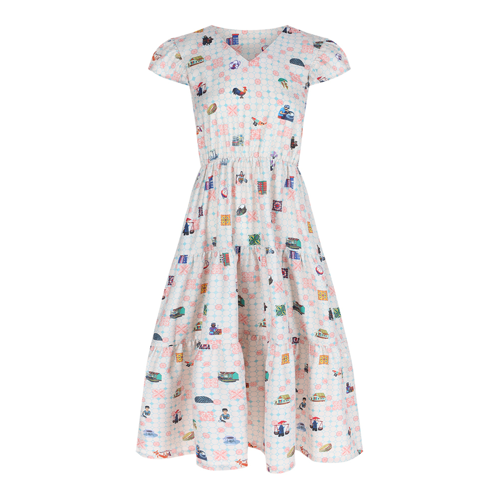 SG60 THREADS OF SINGAPORE COLLECTION - TEAL TIERED DRESS