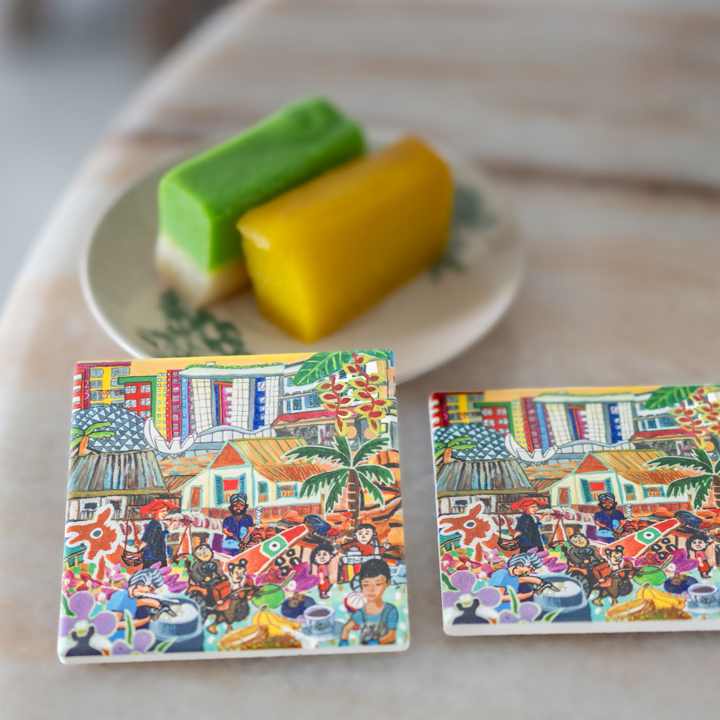 THREADS OF SINGAPORE COLLECTION -   CERAMIC COASTER (SET OF TWO)