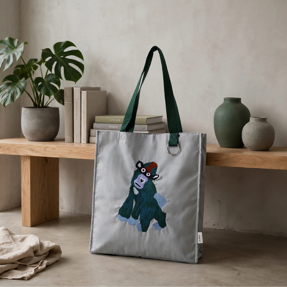 (JOURNEY LUXE) WILD WITHIN COLLECTION - CHIMPANZEE EMBROIDERY TOTE BAG