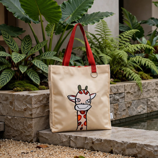 (JOURNEY LUXE) WILD WITHIN COLLECTION - GIRAFFE EMBROIDERY TOTE BAG