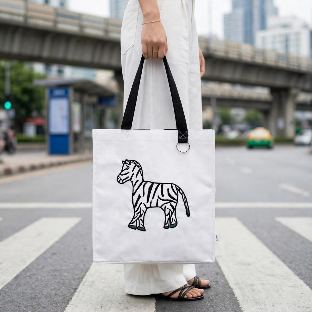 (JOURNEY LUXE) WILD WITHIN COLLECTION - ZEBRA EMBROIDERY TOTE BAG