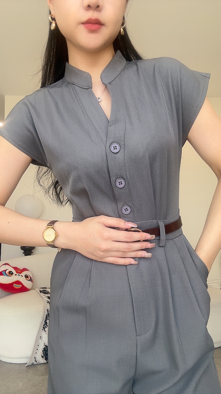 立领过肩长裤连体装-Belt